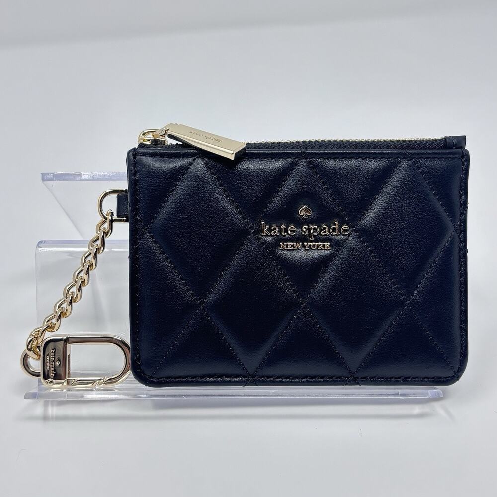 Kate Spade Carey Key Ring Card Holder Quilted Leather Black KN772
